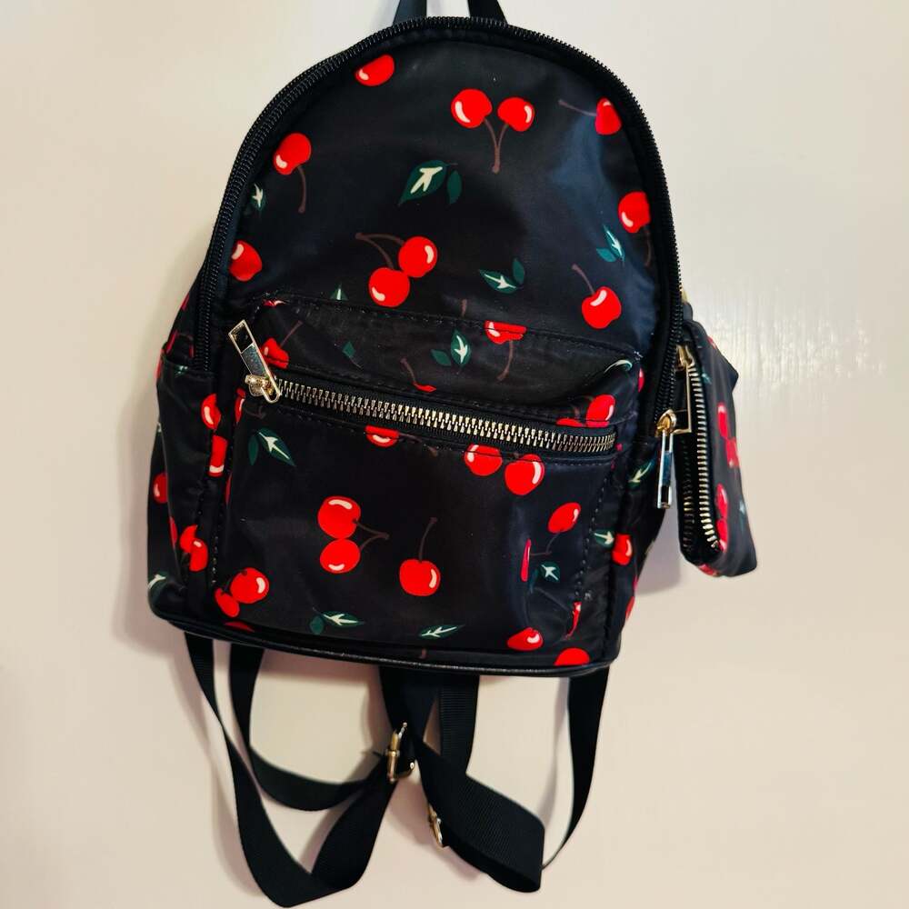 LD Black Cherry Print Mini Backpack Purse Detachable Coin Purse NWOT